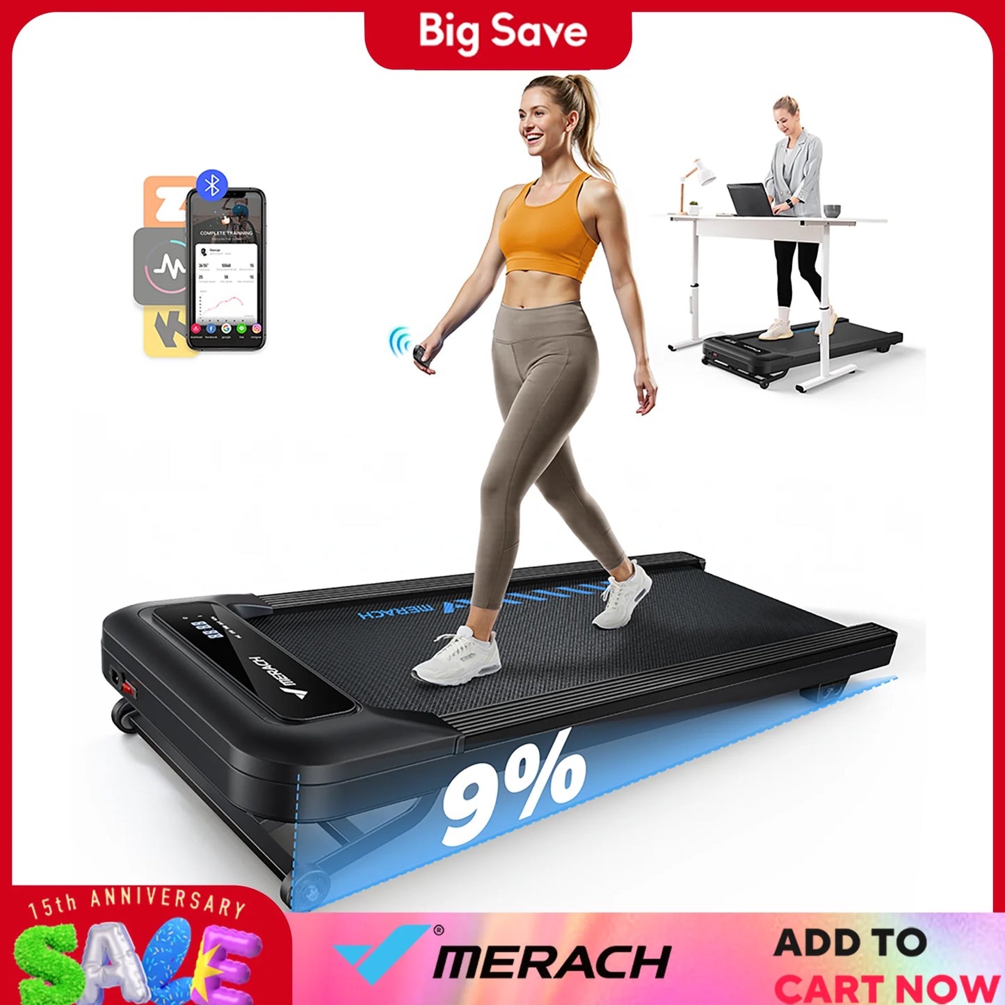 MERACH Walking Pad Quiet Under Desk Treadmills for Home Gym Portable Walking Treadmill with Magnetic Remote Control LED Display