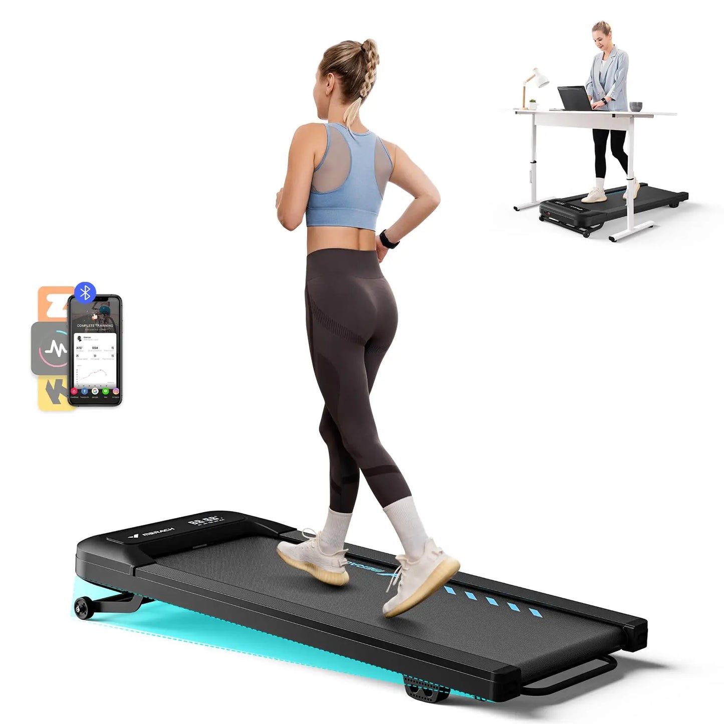 MERACH Walking Pad Quiet Under Desk Treadmills for Home Gym Portable Walking Treadmill with Magnetic Remote Control LED Display